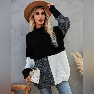 SHEIN BLACK COLOR BLOCK TURTLENECK OVERSIZED SWEATER- LARGE